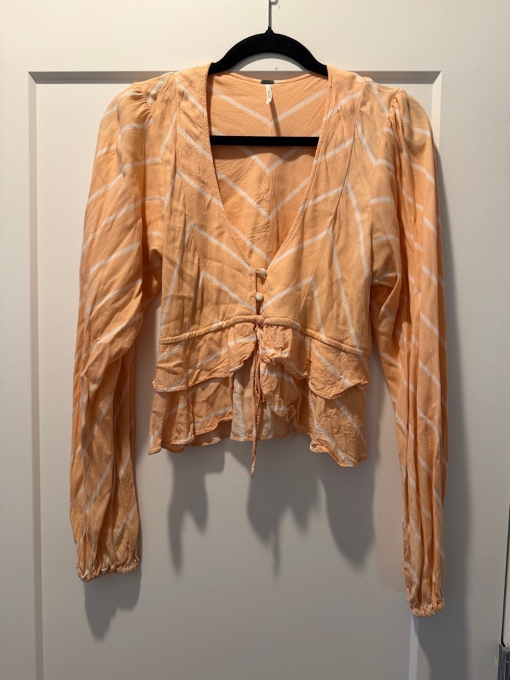 Free People Peach Striped Tie-Waist Blouse